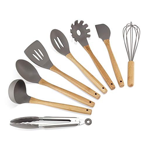 JefreyF Cooking Tool Sets – Premium Silicone Kitchen Utensils 9-Piece Cooking Utensils Set with Bamboo Wood Handles for Nonstick Cookware 1 PCs