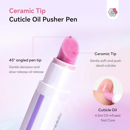 SAVILAND 3 in 1 Cuticle Pen, 2 Pieces Cuticle Scrub Pen for Cuticle Remover and Cuticle Oil with Ceramic Tip for Hair, Chapped and Dry Nails