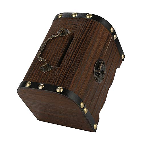 Lucoo Coin Bank ,Wooden Piggy Bank Safe Money Box Savings with Lock Wood Carving Handmade