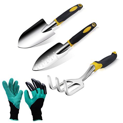 Garden Tools Set and Garden Gloves with Claws for Women and Men Garden Hand Tools Gardening Tool Kit includes Trowel, Transplant Trowel and Cultivator Garden Gift Ideas - Thumbnail 6