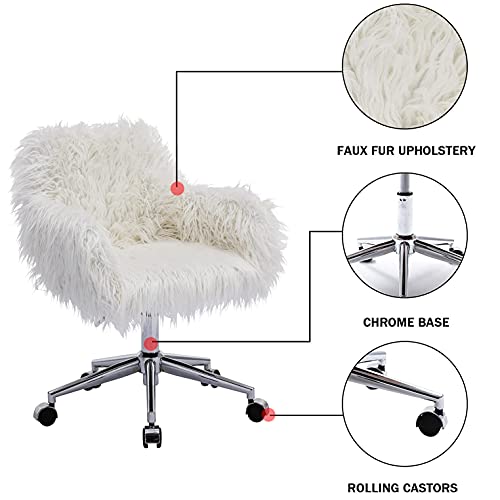 SSLine Faux Fur Vanity Chair Modern White Furry Makeup Desk Chairs for
