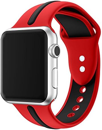 For Apple Watch Band, VIPPLUS Soft Silicone iWatch Band Sports Fan Replacement Wristband Contrast Color Splicing Strap Stripe for Apple Watch Series 1 Series 2 Series 3 (38mm red/black)