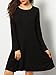 Kissky Women's Basic Long Sleeve Pockets Casual Swing Plain Tshirt Dress (L, Black)