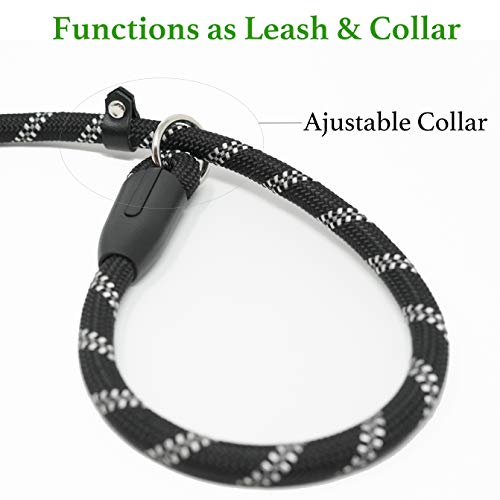 iYoShop 6FT Extremely Durable Slip Dog Rope Training Leash with Comfortable Padded Handle and Highly Reflective Threads Quality Slip Lead for Small Medium and Large Dogs (Black)