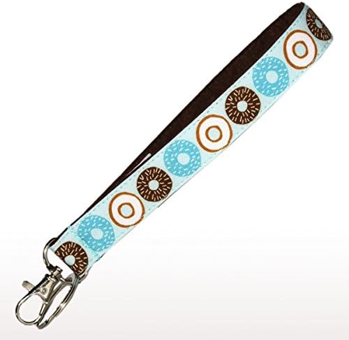 Blue Donuts Keychain - Doughnuts Key Fob Strap - 3/4 Inch Wide - 6 Inch Loop - Blue & Brown Key Chain - Purse or Wallet Strap