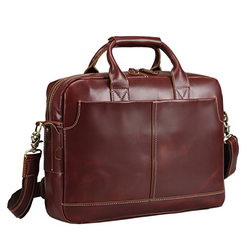 Texbo Genuine Leather Men's Briefcase Messenger Tote Bag Fit 17" Laptop