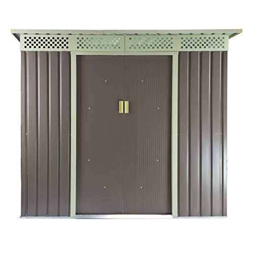 Metall Gerätehaus Geräteschuppen Gartenhaus Schuppen Dublin grau beige 280x206cm – Bild 4