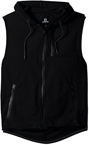 Southpole Men's Tech Fleece Basic Hooded Sleeveless Full Zip Vest, Black, Medium