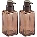 mDesign Glass Refillable Foaming Hand Soap Dispenser Modern Square Pump Bottle for Bathroom Vanities or Kitchen Sink, Countertops - 2 Pack - Sand Brown/Bronze