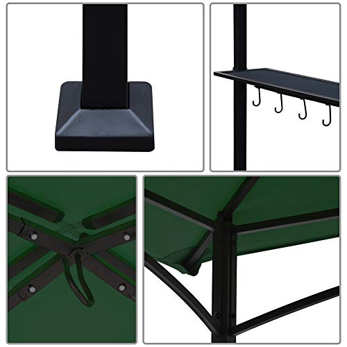 Keymaya 8'x5' Grill Gazebo Shelter for Patio and Outdoor Living BBQ Shelter Tent, Double Tier Soft Top Canopy and Steel Frame with Bar Counters, Bonus LED Light (Forest Green)