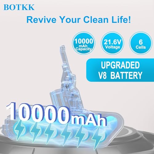 BOTKK 10000mAh Upgraded 21.6V Replacement for V8 Battery Replacement SV10 SV25 Compatible with Dyson V8 Animal Absolute Fluffy Motorhead Cordless Handheld/Stick Vacuum Cleaners 967834 215681
