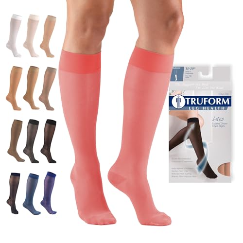 Truform Sheer Compression Stockings, 15-20 mmHg, Women's Knee High Length, 20 D…