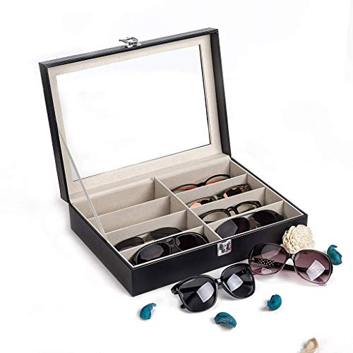 Haluoo Leather Sunglasses Organizer for Women Men, 8 Piece Eyeglasses Storage Eyewear Display Case Jewelry Watch Drawer Collection Case Glasses Storage Holder Box (Black)