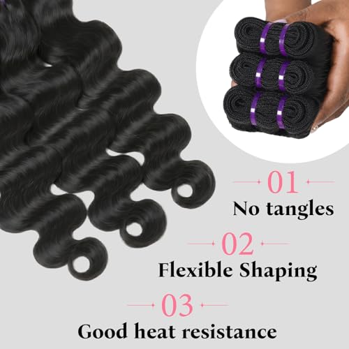 18A Human Hair Bundles 3 Bundles 22 24 26 Inch Body Wave Bundles Human Hair, 100% Weave Bundles Human Hair, No Tangle No Shedding Reusable Natural Color for Women