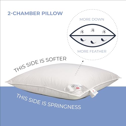 WORLD OF BELASHOFF Luxury Siberian 2 Chambers Goose Down 80% and Small Goose Feather 20% Medium Support Bed Pillow, 100% Organic Cotton (Queen size 50 * 75cm)
