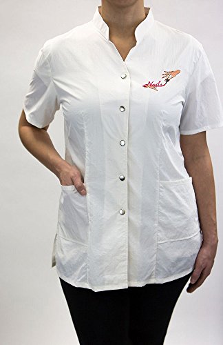 "Anna Jacket" with Nail Art (NL) Logo, High Fashion Nylon Uniform by Charlene (S, WHITE)