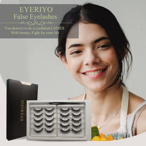 EYERIYO False Natural Faux Mink Eyelashes, 10 Pairs Soft Reusable Light Volume Eyelashes Fluffy Wispy Extensions Lashes Pack