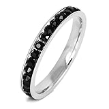 INBLUE Women's Stainless Steel Eternity Ring Band CZ Black Wedding