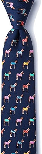 Alynn Men's Blue 100% Silk Equestrian Horse Blanket Horse Racing Narrow Skinny Necktie Tie