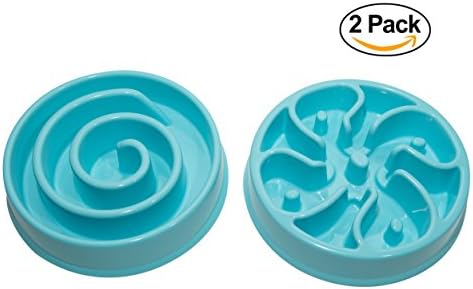 Slow Feed Dog Bowl Feeder Blue 8’’ - Puppy Bowls to Slow Down Fast Eating Set of 2 Pet Bowl Bundle