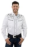 STARR Western Cowboy Shirt for Men by Snap Front, Long Sleeve, Embroidered, Retro | Flame Design, Smile Pockets | Trim Fit SHC001-WHITE-Size-XL