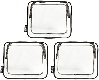 3 Pack TSA Compliant Clear PVC Quart Bag for Travel and Organizing (Transparent)