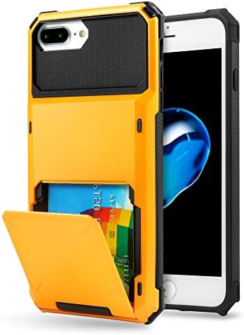OKAYUSED iPhone 7 Plus Case, iPhone 8 Plus Case, Dual Layer iPhone 7/8 Plus Wallet Case [Card Pocket] Anti-Scratch Protective Shell Armor Rubber Bumper Case with Credit Card Slot Holder (Yellow)