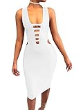 MISFONDLE Women's Sexy Bodycon Bandage Lace up Midi Club Dress White