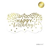 Andaz Press Metallic Gold Confetti Polka Dots Party Collection, Fancy Frame Labels Stickers, Happy Birthday!, 36-Pack