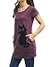 Allegra K Women's Round Neck Short Sleeve Cat Prints Loose Tunic Top M Purple