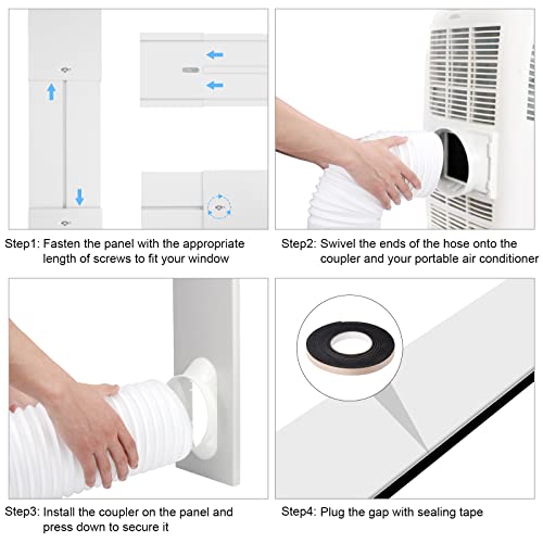 Portable AC Window Vent Kit With Exhaust Hose of 5.1", Universal Window