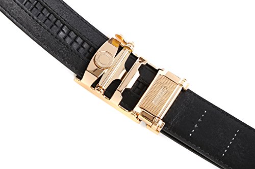 Tonywell Belts for Men Ratchet Belt with Removable Buckle 35mm Leather Belts Custom Fit (One Size:32"-45"Waist, Black Leather&Gold Metal Buckle)