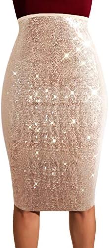 Fashion Womens Solid Slim High Waist Push up Hip Pencil Zipper Sequin Skirt