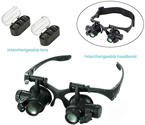 Magnifier 10X 15X 20X 25X Double Eye Glasses Loupe Head Wearing Magnifying Glasses Headset Illuminated Magnifying Glasses Tool With LED Light For Watch Repair Jeweler Electronics Or Instrument Repair
