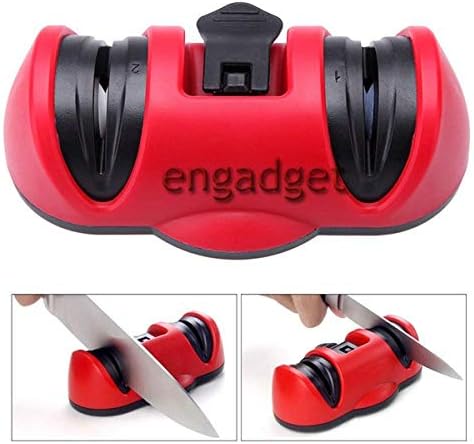 BSITFOW Portable Kitchen Two Stages Knife Dual Diamond Sharpener Vacuum Sucker Anti-Slip Ceramics Abrasive Wheel Sharpening Stone with Suction Pad Grinder Safety Red Kitchen Tool Set