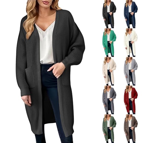 Long Cardigan for Women, Loose Fit Chunky Knit Outwear, Open Front Long Sleeve Cozy Cardigans for Autumn Winter