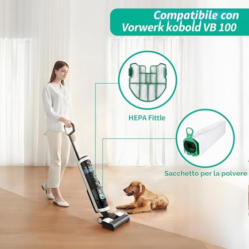 12 Vacuum Cleaner Bags for Vorwerk Kobold VB100 FP100, with 4 Motor Filters, 2 Brushes, Filter Bags Replacement Parts Accessories for Vorwerk Kobold VB 100 FP 100 Vacuum Cleaner