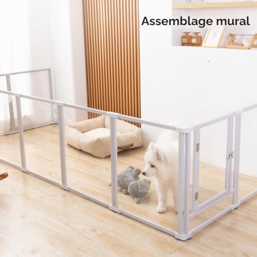 Homelio 10 Panel Acrylic Indoor Dog Playpen, Height: 60 cm, Dog Pen with Door, Metal Frame, Sturdy, Easy to Install, Suitable for Small Dogs, Puppies, Rabbits, White