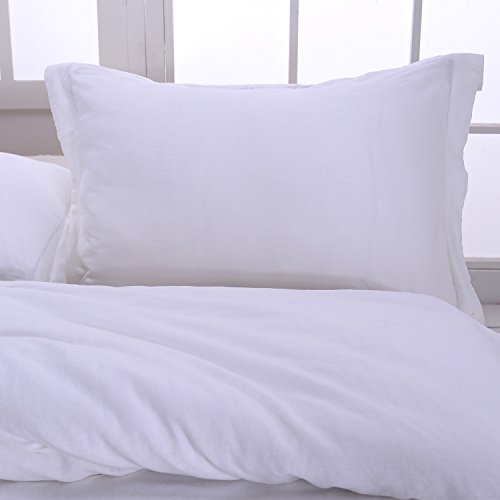 King Linens 100% Belgian Linen Pillow Shams Stone Washed Solid Color Basic(King,White)