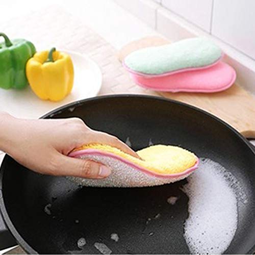 3Pcs Antibacterial Kitchen Scouring Pads Double Sided Scrubbing Sponges Scourer Non Odor Dish Scrubber Brush, Great for Non Stick Pans Pots Cookware