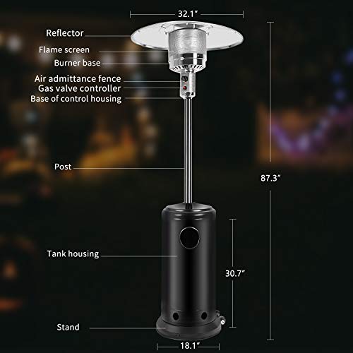 Bathonly Environmentally Safe Patio Heaters Garden Heater with Wheels for Moving Around, Tilt Auto Off Setting,38000BTU Outdoor Heater - Black...