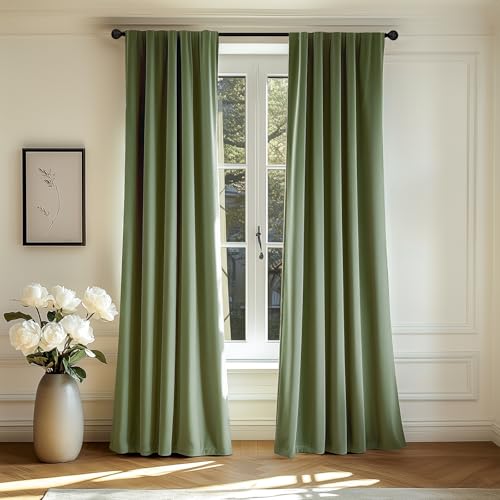 Lazzzy Velvet Sage Green Curtains 108 Inches Long Thermal Insulated ...
