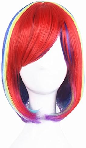 Short Bob Wigs for Women Cosplay Party Wig Rainbow Straight Hair Wig (Gold Light Blue Pink) with Wig Cap JF066R