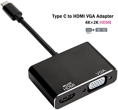 USB Type C to HDMI VGA Adapter, T circle 2 in 1 USB 3.1 Type C Multiport Converter Adapter with 4K HDMI or VGA Video for MacBook/ChromeBook Pixel, Plug and Play(black)