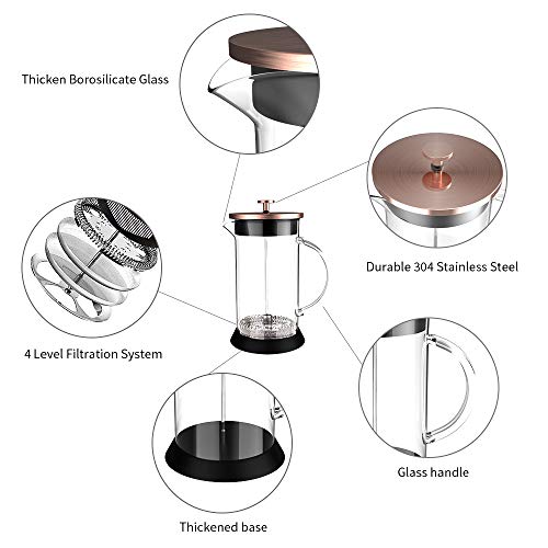 12oz Mini French Press Coffee Maker Glass, Portable French Coffee Press