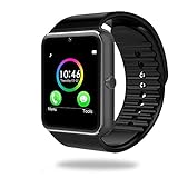 WGHL Wearable Bluetooth Touch Screen Smart Watch with Camera and SIM Card Slot for Android Samsung HTC LG SONY (Full Functions) IOS iPhone 5 / 5s / 6 / 6plus / 7(Partial functions) (Black)