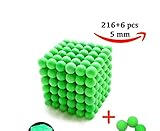 216 magic Balls Sculpture Toy - 216 Pieces 5mm Large Size - Includes Carrying Bag and Plastic Card Separator - (5mm, Fluorescent Green)