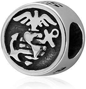 Hoobeads Antique Patriotic Usmc Marine Corps 925 Sterling Silver Charms Bead Fits Pandora Charms Bracelets