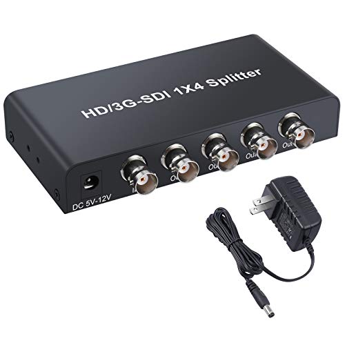 eSynic 4 Way SDI Splitter Repeater Full HD 1080P 1 in 4 Out Distribution 1X4 SDI Splitter Support SD-SDI, HD-SDI, 3G-SDI Up to 1320 Ft with DC 5V Power Adapter