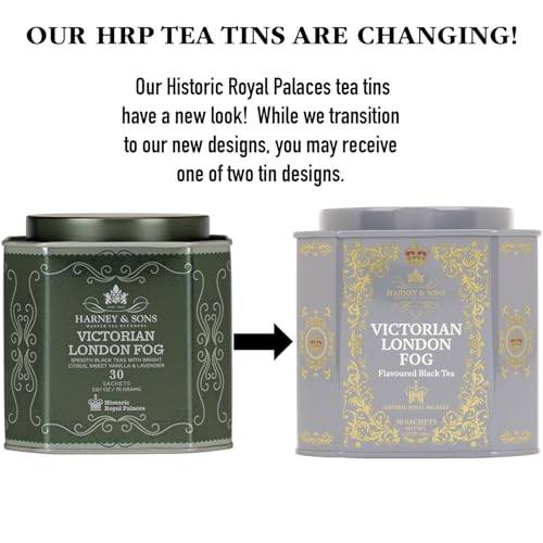 HARNEY & SONS VICTORIAN LONDON FOG TEA, BLACK AND OOLONG TEA WITH CITRUS, VANILLA AND LAVENDER | 30 SACHETS, HISTORIC ROYAL PALACES COLLECTION (TIN DESIGN MAY VARY)